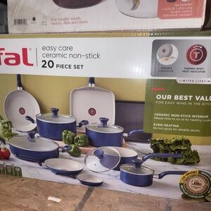 T-fal Easy Care Blue Ceramic Non-Stick Cookware Set, 20 Piece